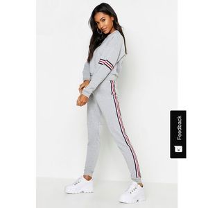 Boohoo Sports Trim Lounge Set Grey, SZ M, NWT